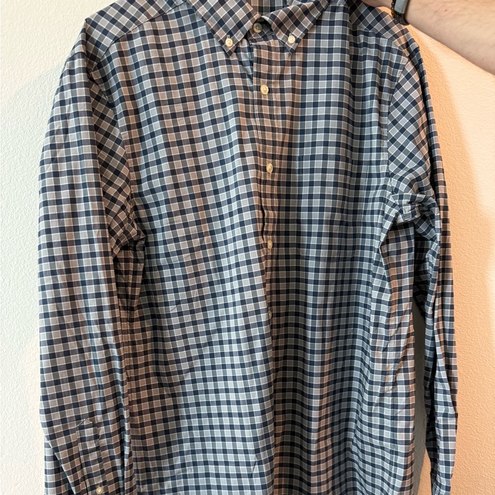 Blue and White Checkered Button-Up Shirt
